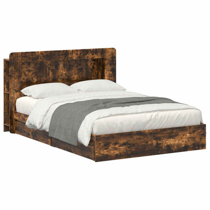 Sengestel med opbevaring Røget eg 135 x 190 cm Konstrueret træ