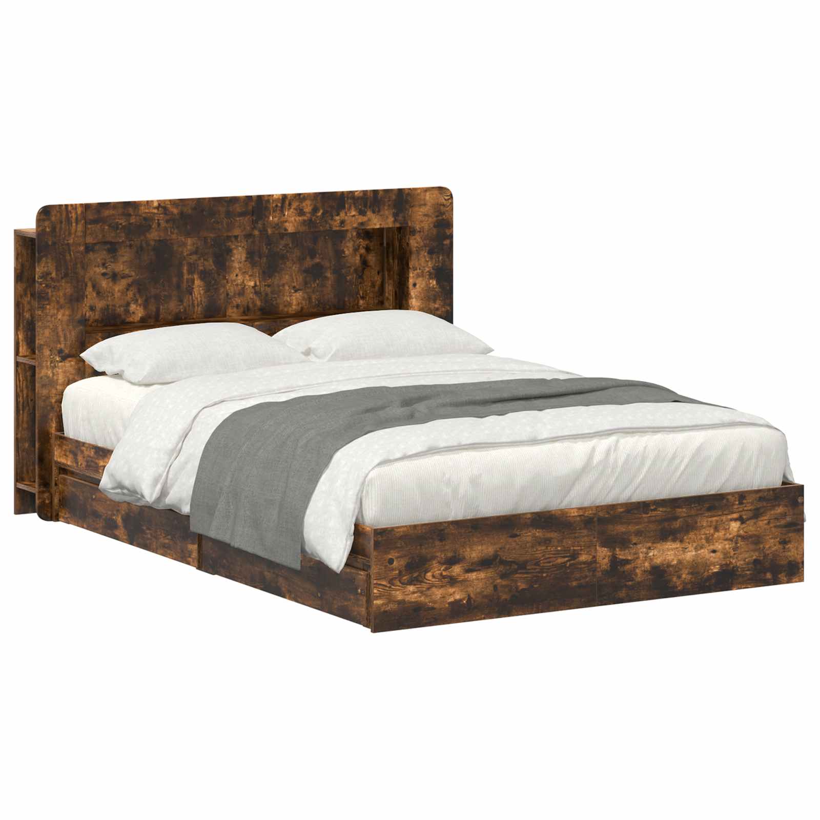 Sengestel med opbevaring Røget eg 135 x 190 cm Konstrueret træ
