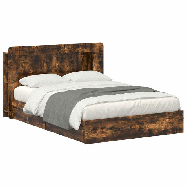 Sengestel med opbevaring Røget eg 135 x 190 cm Konstrueret træ