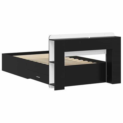Sengestel med opbevaring Sort 75 x 190 cm Konstrueret træ