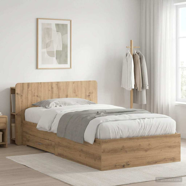 Sengestel med opbevaring med hovedgærde Artisan-eg 100 x 200 cm