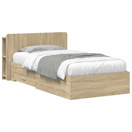 Sengestel med opbevaring Sonoma-eg 100 x 200 cm Konstrueret træ