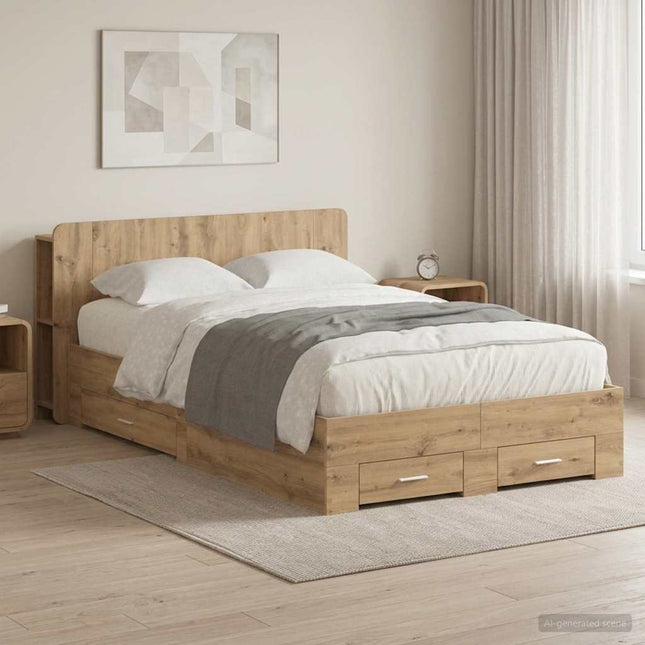 Sengestel med opbevaring med hovedgærde Artisan-eg 120 x 190 cm