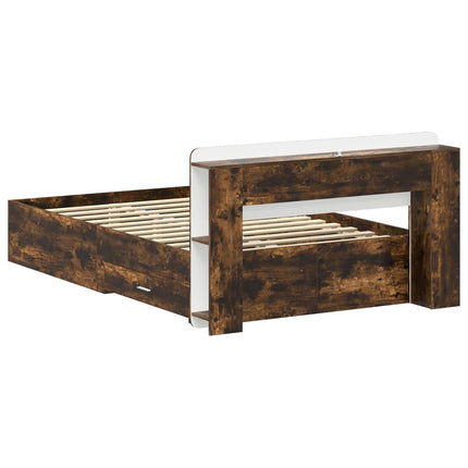 Sengestel med opbevaring Røget eg 120 x 190 cm Konstrueret træ