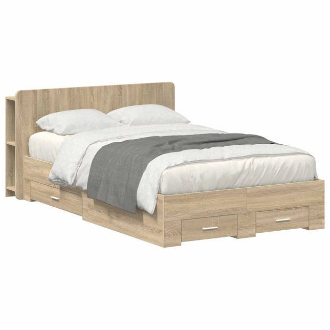 Sengestel med opbevaring Sonoma-eg 120 x 200 cm Konstrueret træ