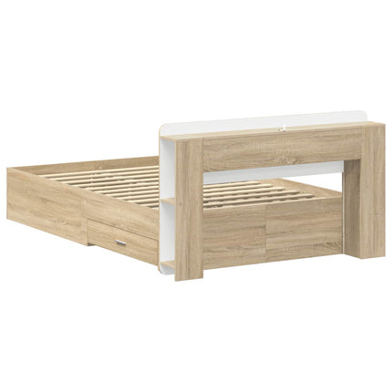 Sengestel med opbevaring Sonoma-eg 120 x 200 cm Konstrueret træ