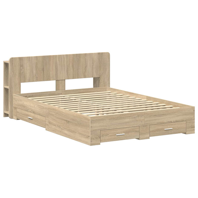 Sengestel med opbevaring Sonoma-eg 150 x 200 cm Konstrueret træ