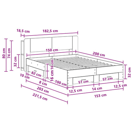Sengestel med opbevaring Sonoma-eg 150 x 200 cm Konstrueret træ