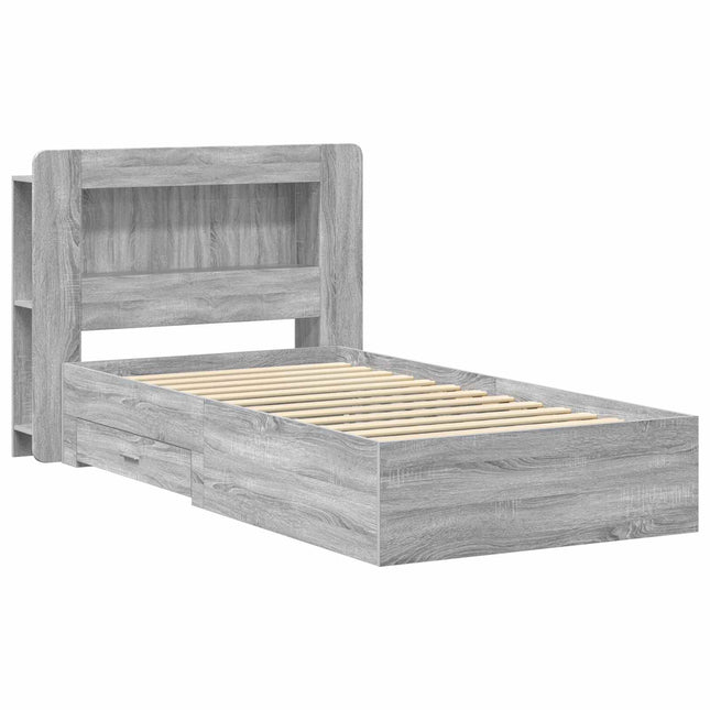 Sengestel med opbevaring Grå Sonoma 90 x 190 cm Konstrueret træ