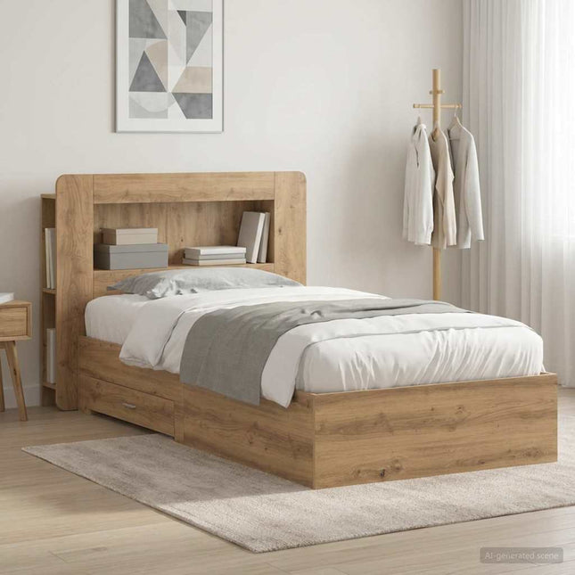 Sengestel med opbevaring med hovedgærde Artisan-eg 100 x 200 cm