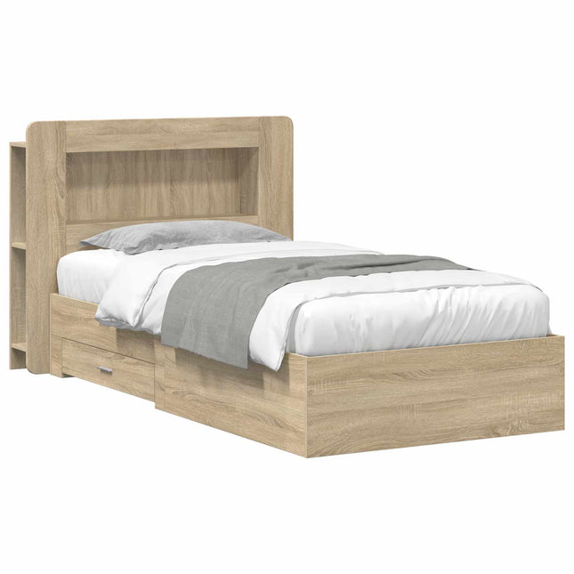 Sengestel med opbevaring Sonoma-eg 100 x 200 cm Konstrueret træ