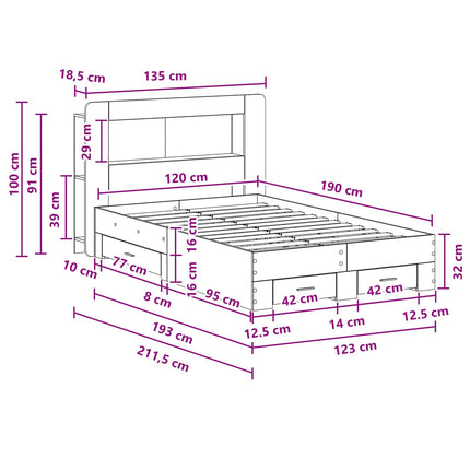 Sengestel med opbevaring med hovedgærde Artisan-eg 120 x 190 cm