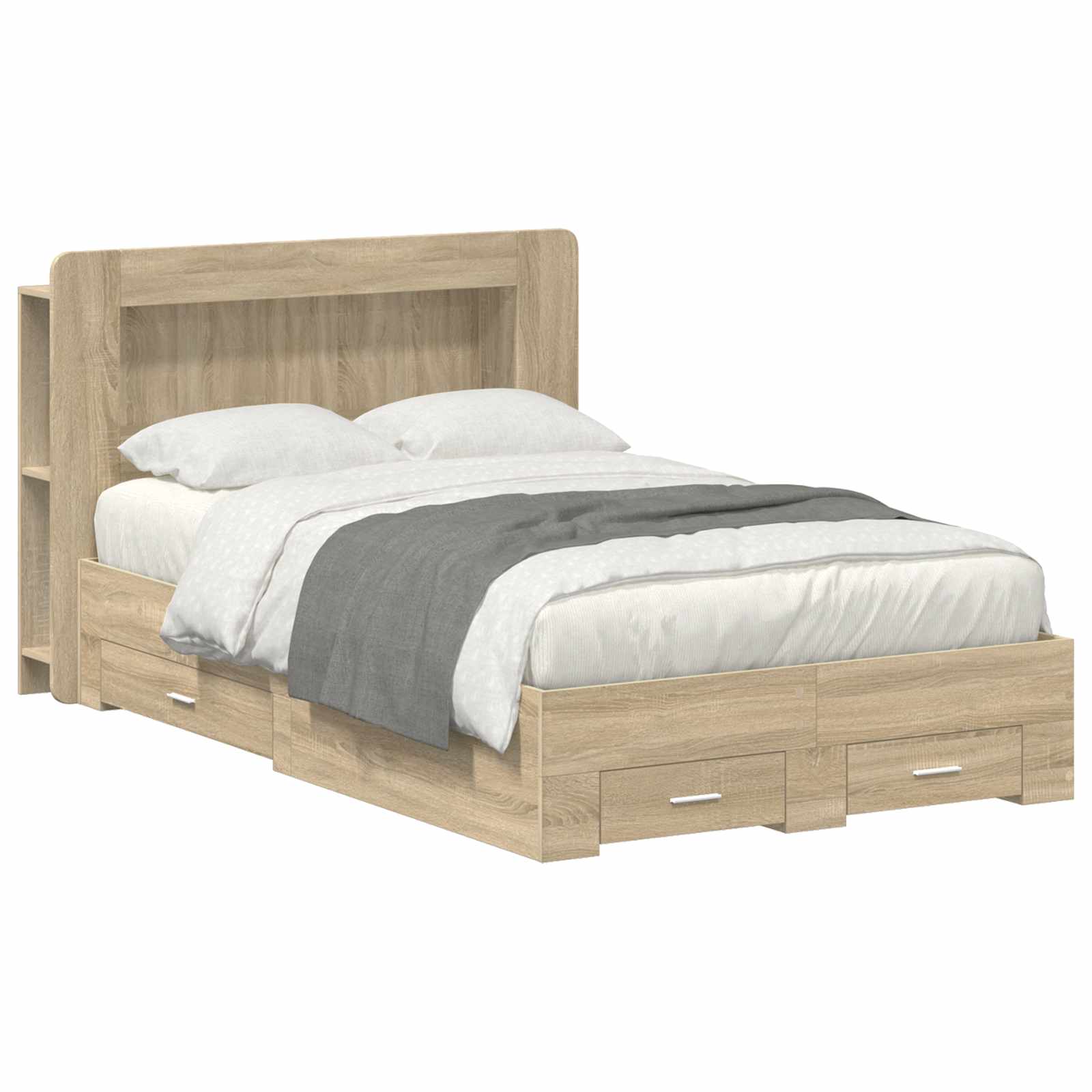 Sengestel med opbevaring Sonoma-eg 120 x 200 cm Konstrueret træ