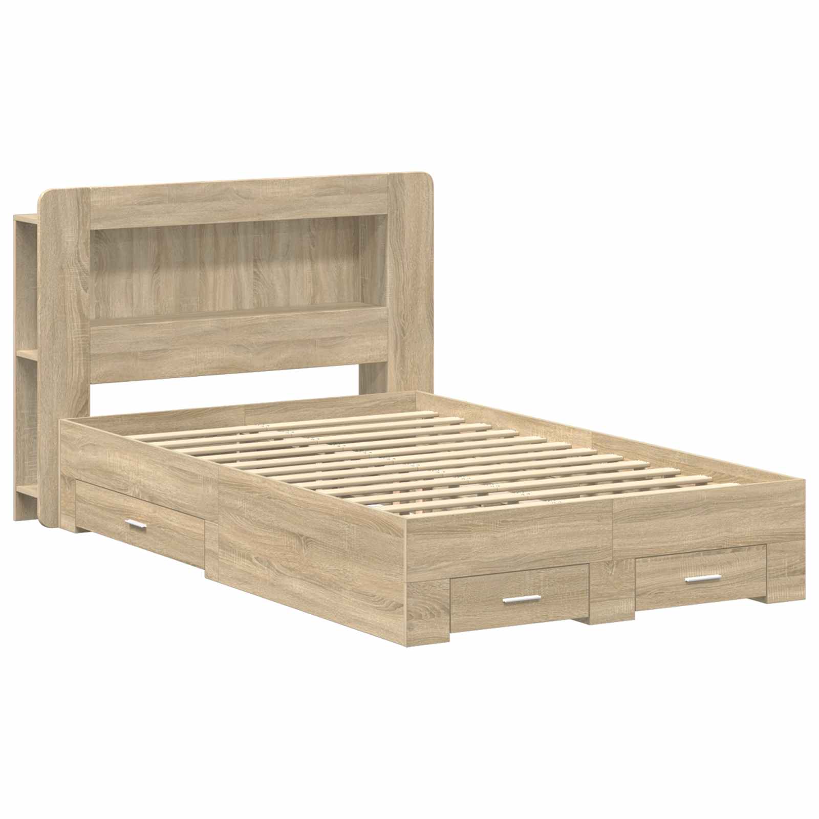 Sengestel med opbevaring Sonoma-eg 120 x 200 cm Konstrueret træ