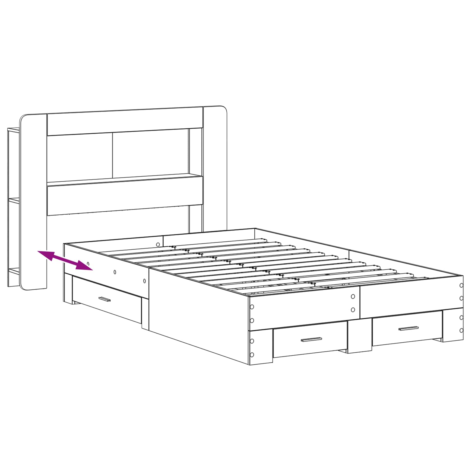 Sengestel med opbevaring Sonoma-eg 120 x 200 cm Konstrueret træ
