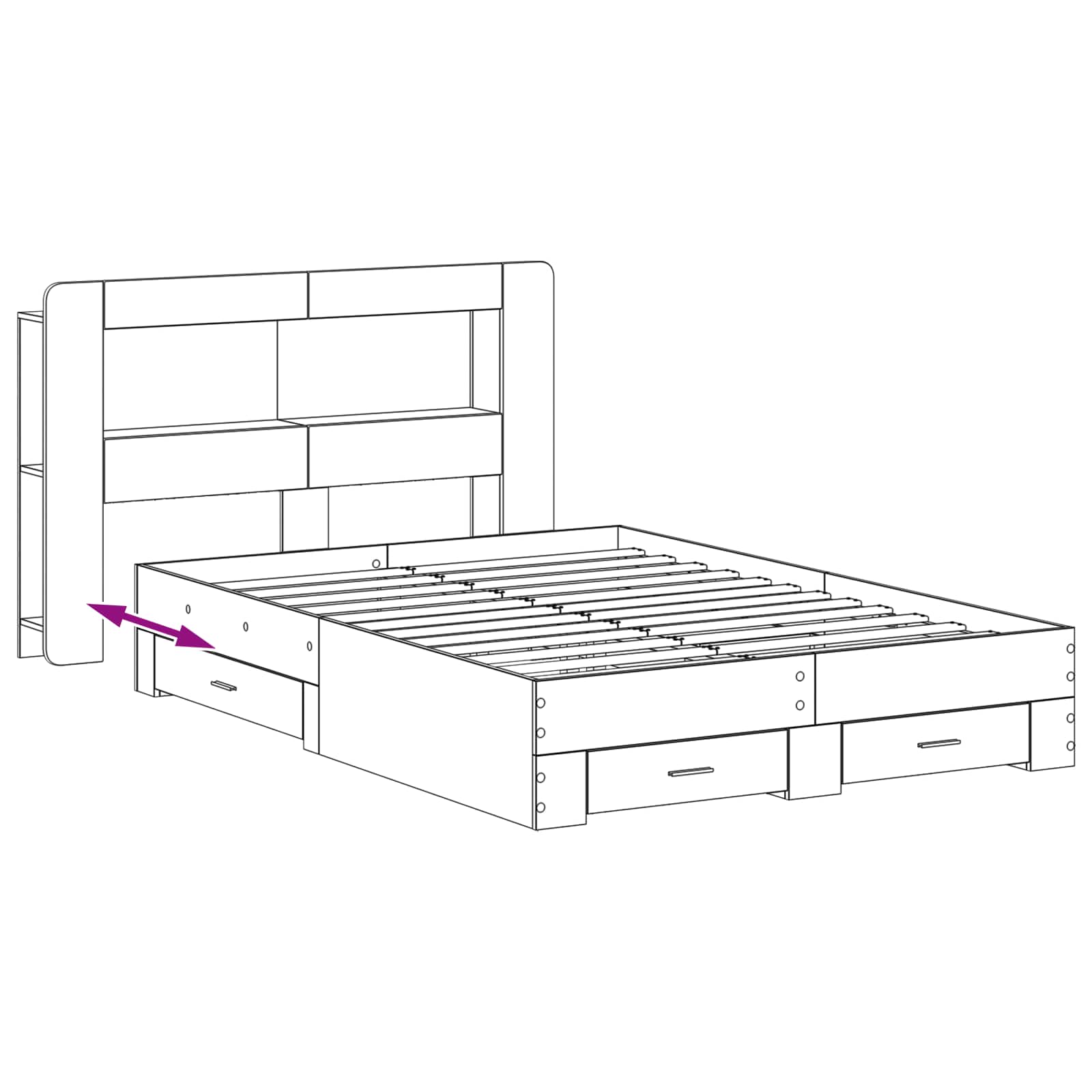 Sengestel med opbevaring Betongrå 150 x 200 cm Konstrueret træ