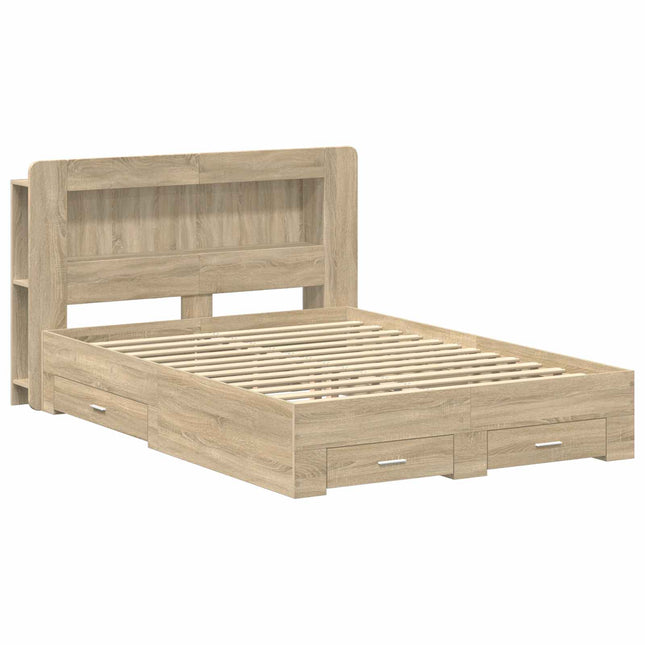 Sengestel med opbevaring Sonoma-eg 150 x 200 cm Konstrueret træ