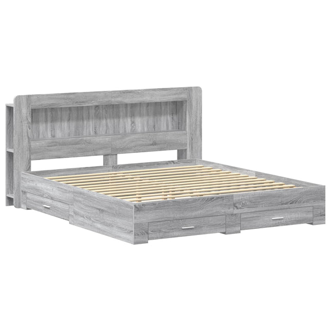 Sengestel med opbevaring med hovedgærde Grå Sonoma 200 x 200 cm