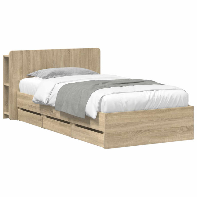 Sengestel med opbevaring Sonoma-eg 75 x 190 cm Konstrueret træ