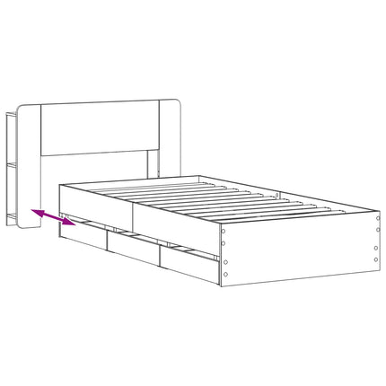 Sengestel med opbevaring og hovedgærde Sonoma-eg 75 x 190 cm