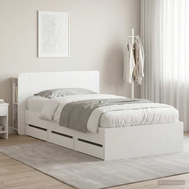 Sengestel med opbevaring Hvid 75 x 190 cm Konstrueret træ
