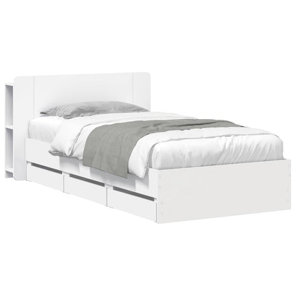Sengestel med opbevaring Hvid 75 x 190 cm Konstrueret træ