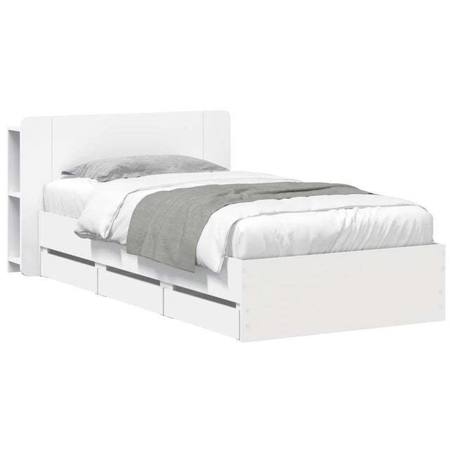 Sengestel med opbevaring Hvid 75 x 190 cm Konstrueret træ