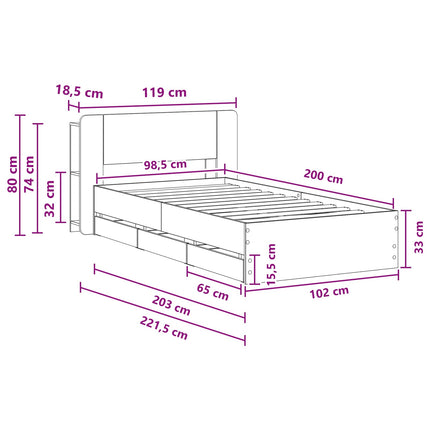 Sengestel med opbevaring Røget eg 100 x 200 cm Konstrueret træ