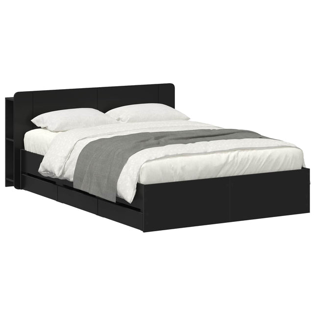 Sengestel med opbevaring Sort 150 x 200 cm Konstrueret træ