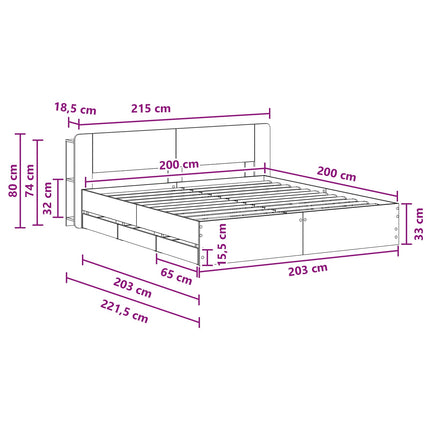 Sengestel med opbevaring med hovedgærde Grå Sonoma 200 x 200 cm