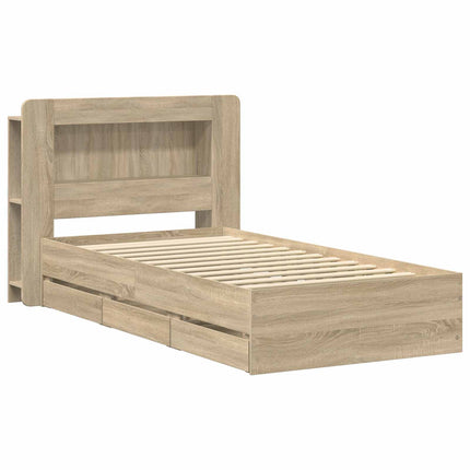 Sengestel med opbevaring Sonoma-eg 75 x 190 cm Konstrueret træ