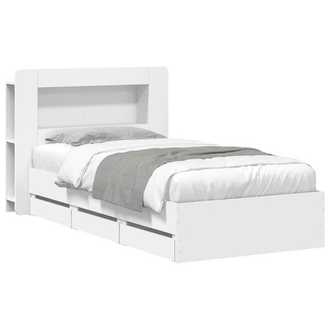Sengestel med opbevaring Hvid 75 x 190 cm Konstrueret træ