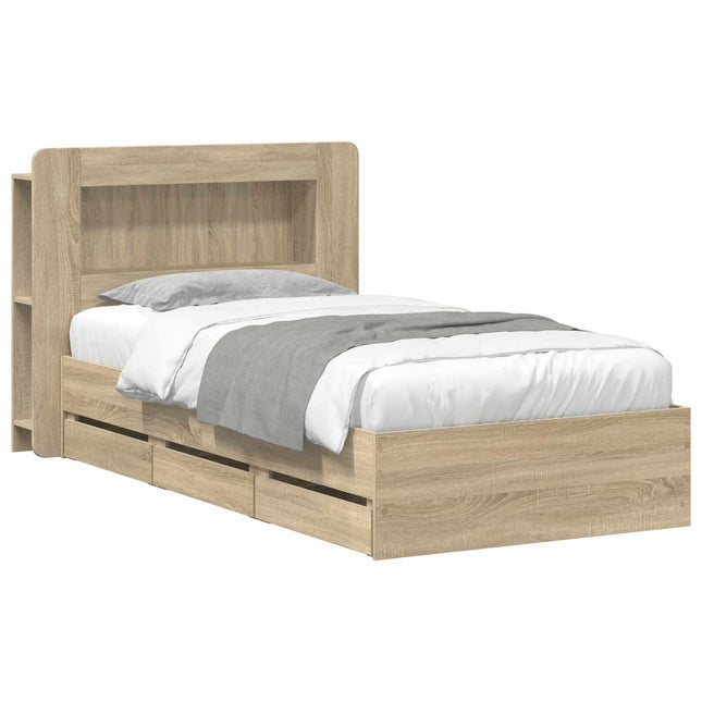 Sengestel med opbevaring Sonoma-eg 80 x 200 cm Konstrueret træ