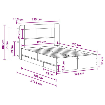 Sengestel med opbevaring Røget eg 120 x 190 cm Konstrueret træ