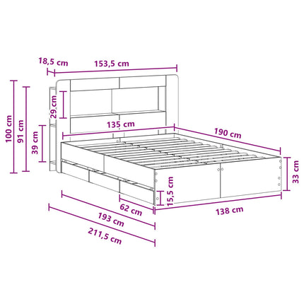 Sengestel med opbevaring og hovedgærde Røget eg 135 x 190 cm