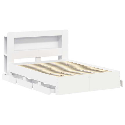 Sengestel med opbevaring og hovedgærde Hvid 150 x 200 cm