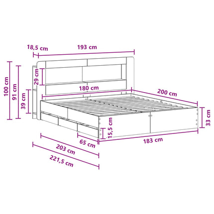Sengestel med opbevaring og hovedgærde Sort 180 x 200 cm