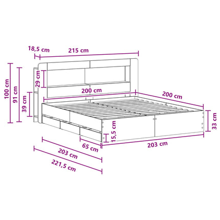 Sengestel med opbevaring med hovedgærde Grå Sonoma 200 x 200 cm