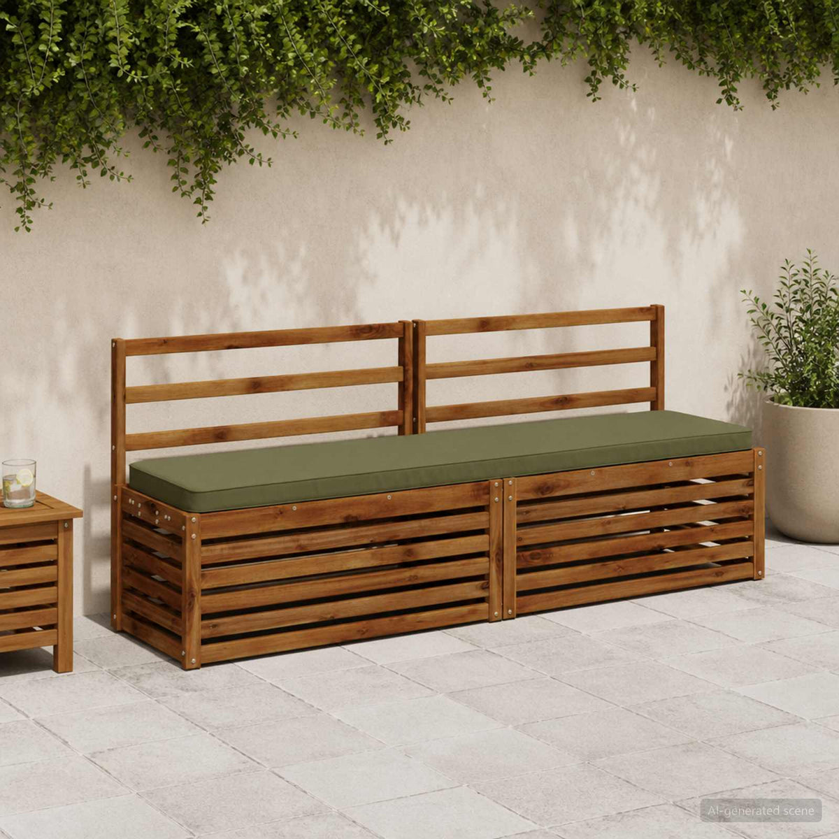2-delt bænkepude VUGHT i 100% polyester til indendørs og udendørs brug - olivengrøn