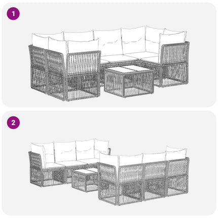 Havesofa Sæt 7 stk. Sort polyrattan