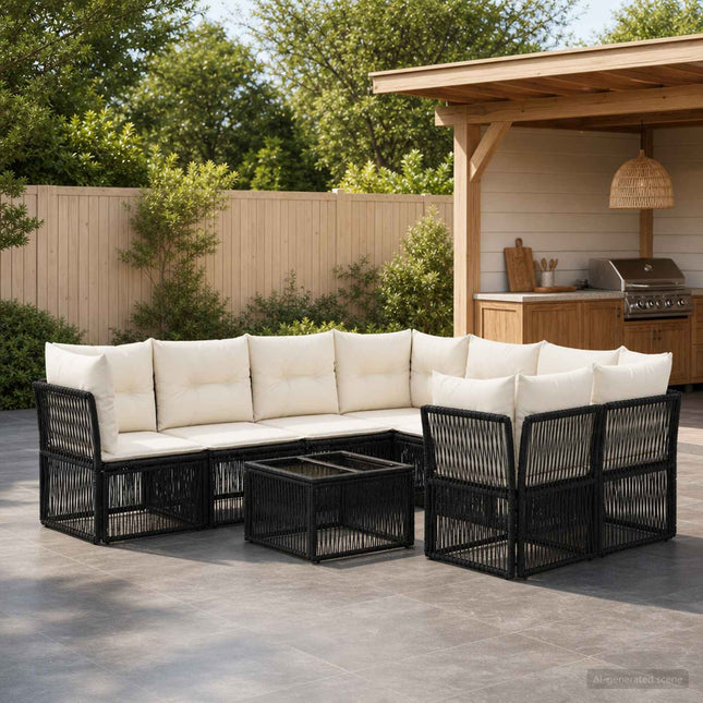 Havesofa Sæt 9 stk. Sort polyrattan