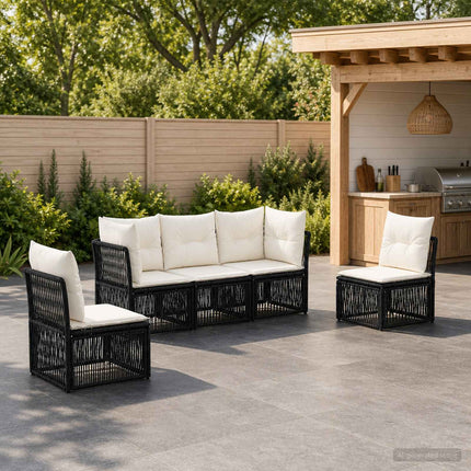 Havesofa Sæt 5 stk. Sort polyrattan