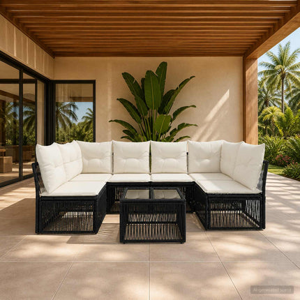 Havesofa Sæt 7 stk. Sort polyrattan
