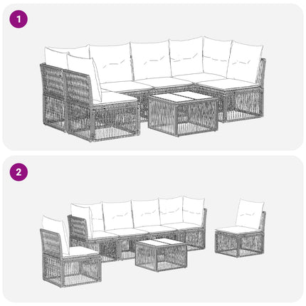 Havesofa Sæt 7 stk. Sort polyrattan
