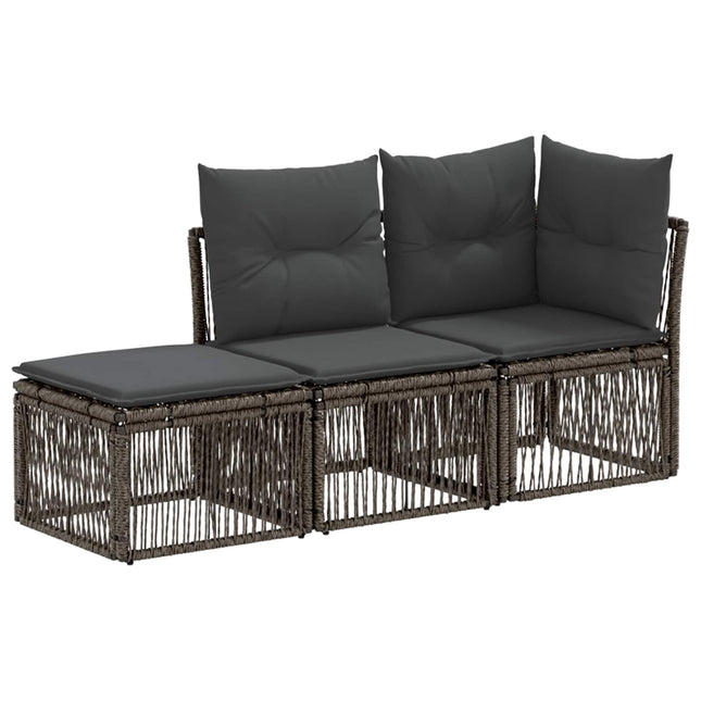 Havesofa Sæt 3 stk. 3-Antal sæder Grå polyrattan