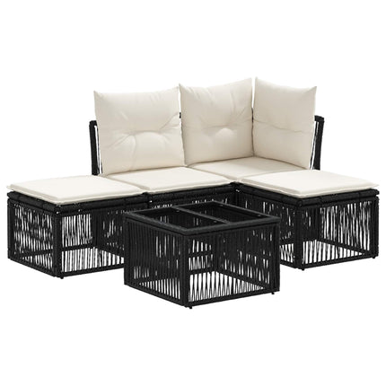 Havesofa Sæt 5 stk. Sort polyrattan