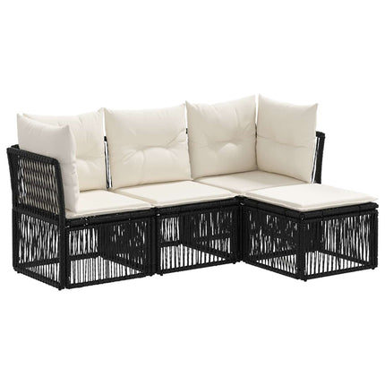Havesofa Sæt 4 stk. Sort polyrattan
