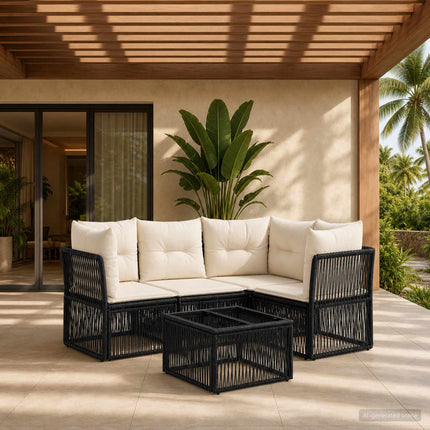 Havesofa Sæt 5 stk. Sort polyrattan