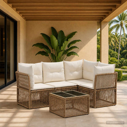 Havesofa Sæt 5 stk. Beige polyrattan