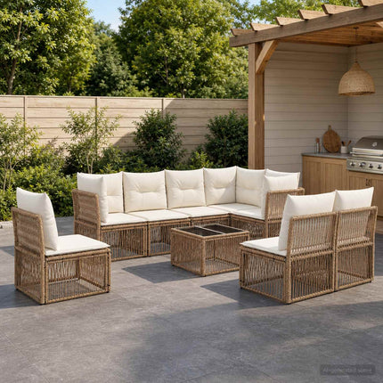Havesofa Sæt 9 stk. Beige polyrattan